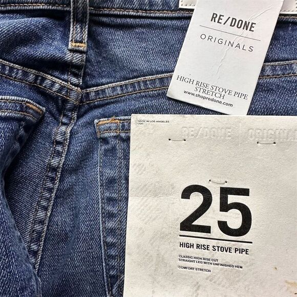 NWT Re/Done Women's High Rise Stovepipe Straight Jeans Size 25 Blue Denim - Picture 8 of 12